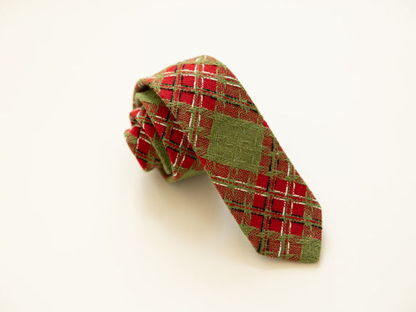 Christmas Green and Red Plaid Tie -(Xs, Small, Medium, Large, ADULT)