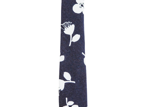 Navy Blue and White Floral Tie