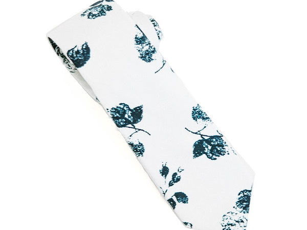 White and Navy Floral Tie
