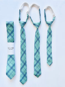 Teal and Navy plaid Tie -(Small, Medium, Large, ADULT)