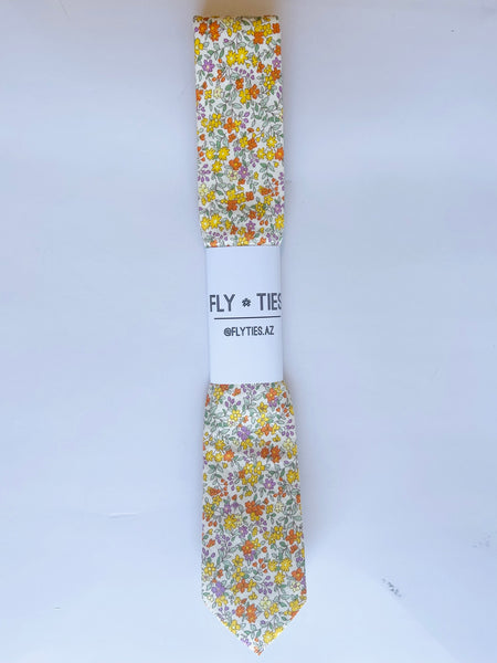 YELLOW FLORAL Tie -(Small, Medium, Large, ADULT)